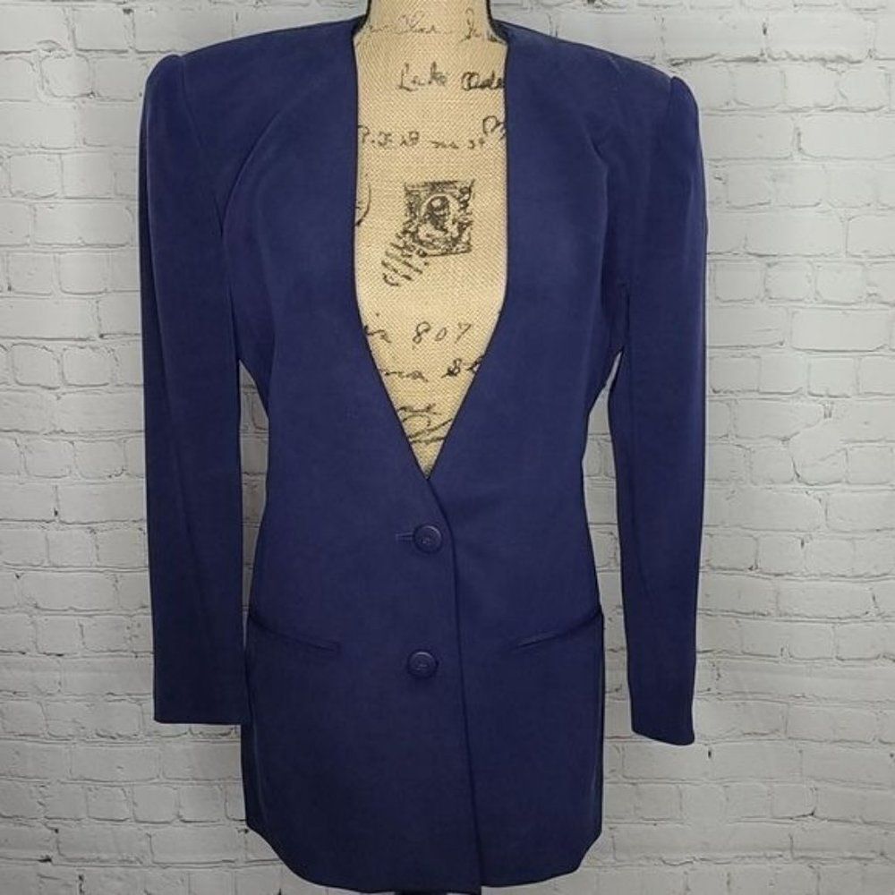 Vintage 90s Navy Blue Silk Dana Buchman Blazer